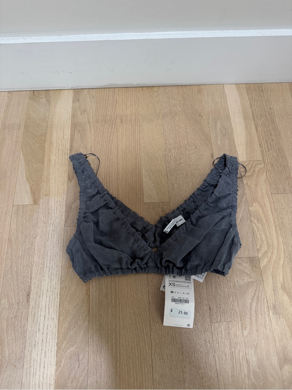 Zara Smocked Bralette Top in Slate Gray